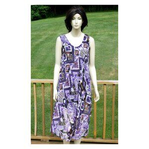 Women Dress Purple Multi Print Umbrella Sundress O/S Fits Most